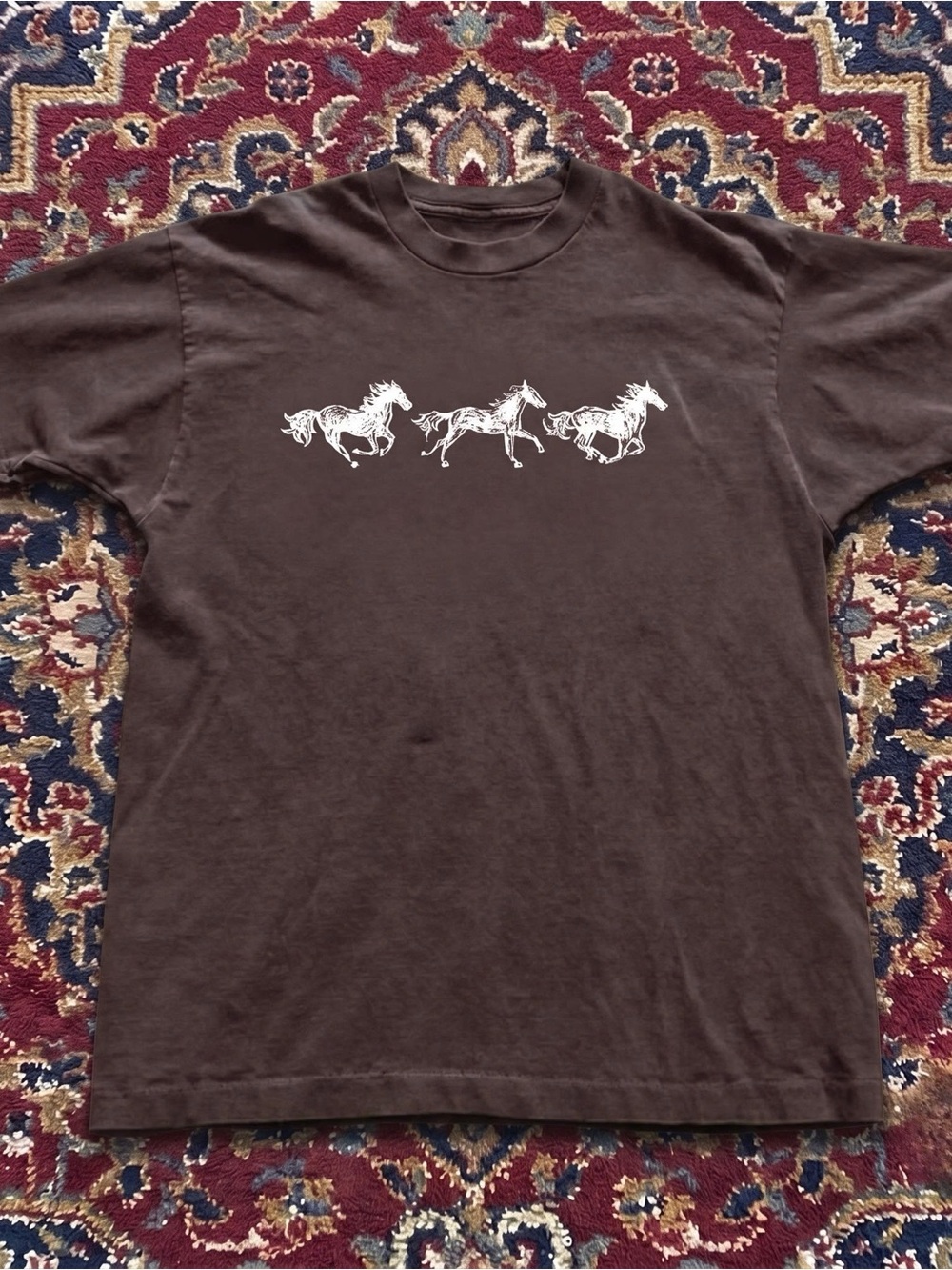WHITE HORSE - Gildan Brown Short Sleeve Tee with White Running Horse Graphic
